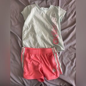 Adidas Mint Green & Pink Short Sleeve T-Shirt & Athletic Shorts Size 3T Girls